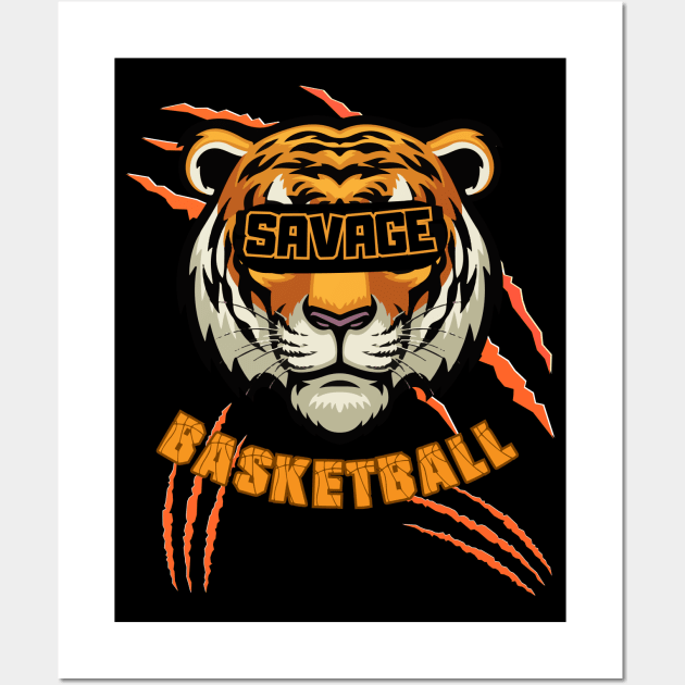 Funny Basketball Angry Tiger Art Design Wall Art by mieeewoArt